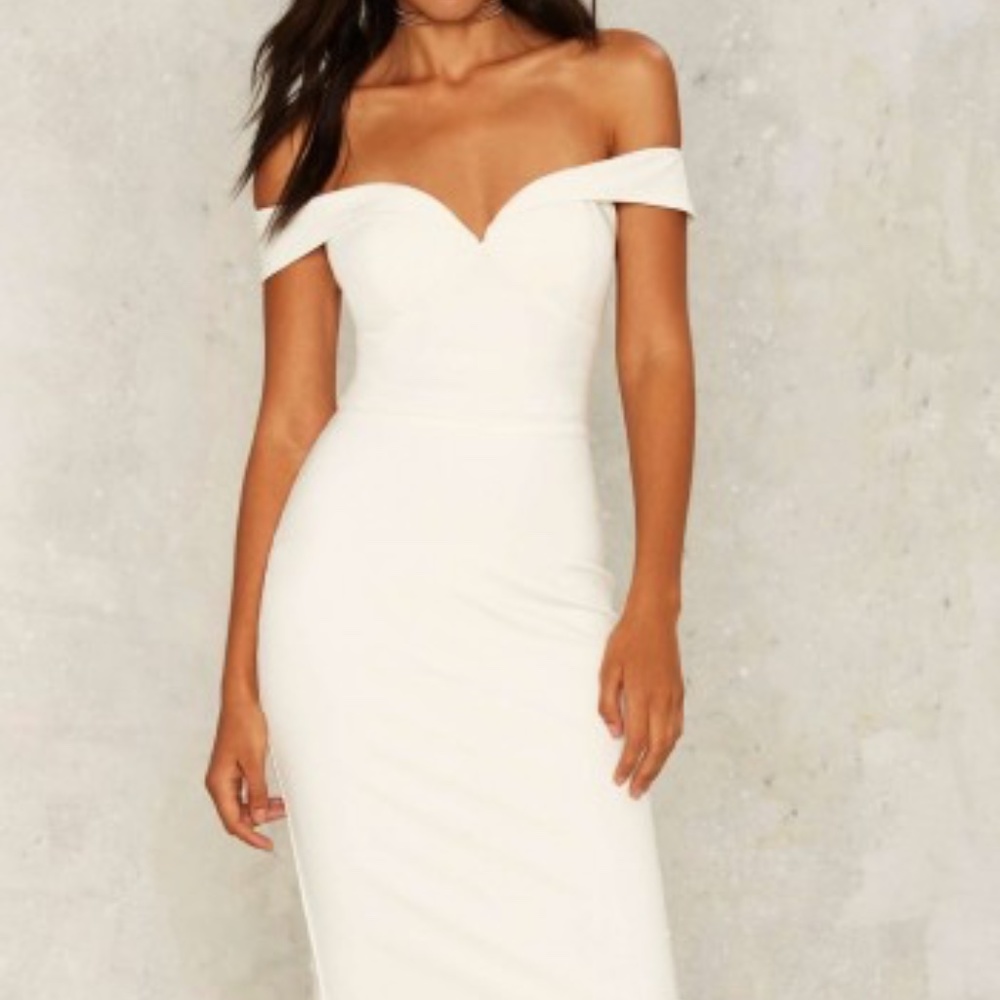 NWT RARE LONDON WHITE MACY OFF SHOULDER DRESS